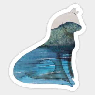 Landscape kitty watercolor painting Sticker